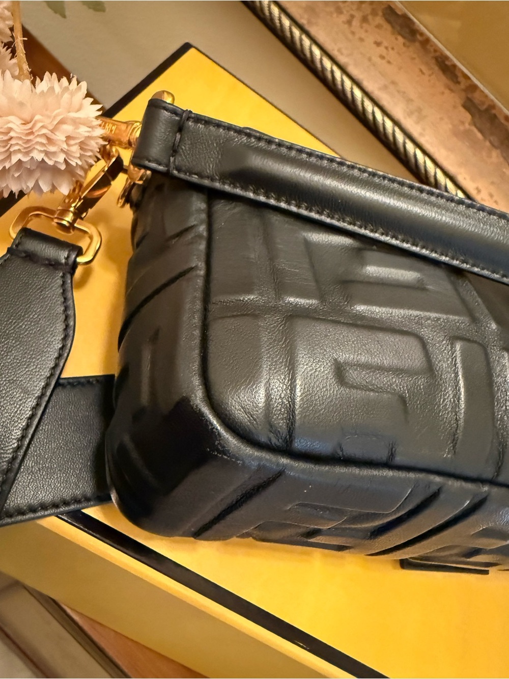 Fendi Black Embossed Leather Baguette Shoulder Bag medium size - Picture 10 of 16